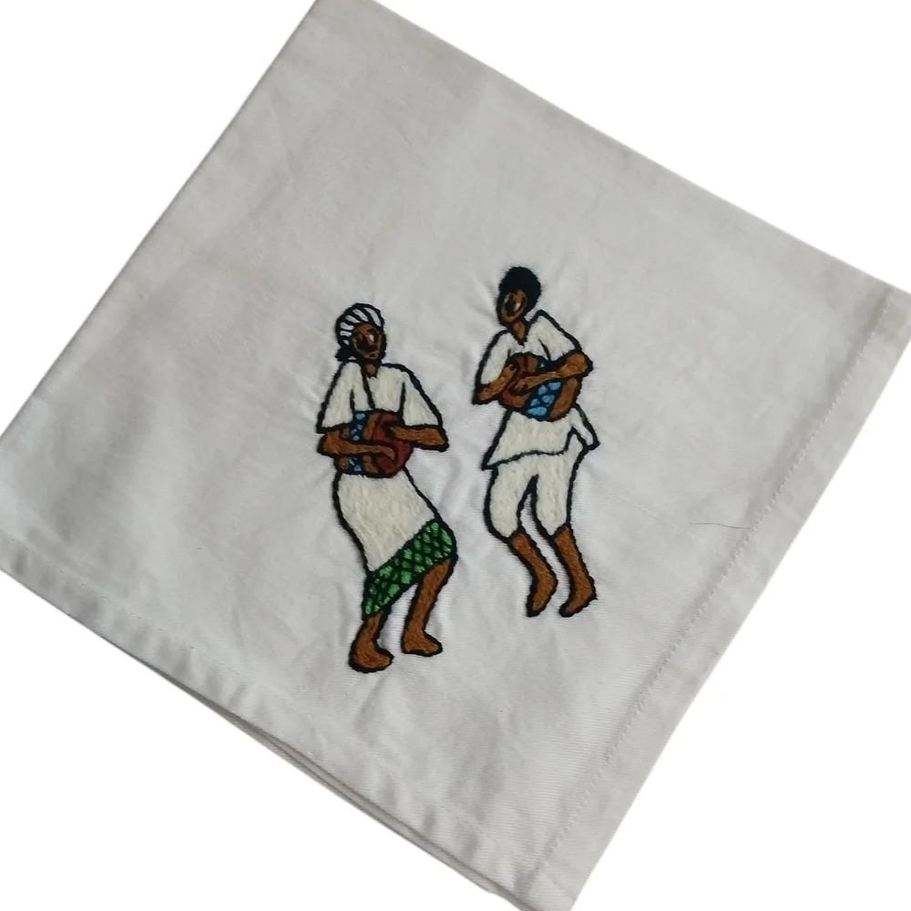 Vintage Handmade Napkin Set of 3 Native Folk Art - Embroidered Cotton Fabric